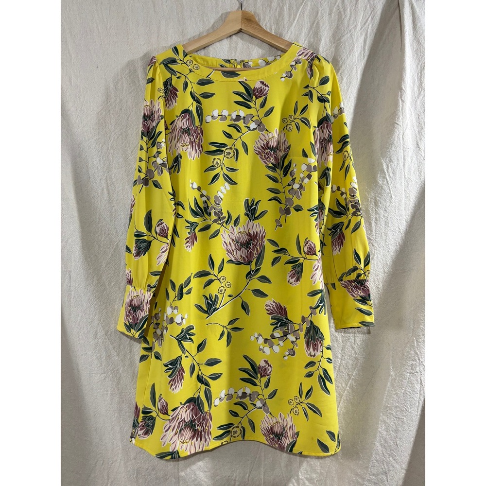 LOFT Yellow Floral Protea Shift Dress Long Sleeve Size 6 Dopamine Dressing